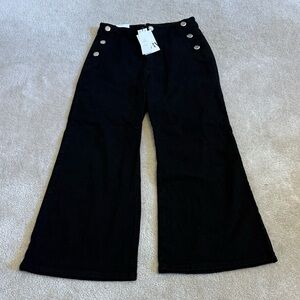 Zara wide leg cropped denim jeans pants with sailor Button Accents 8